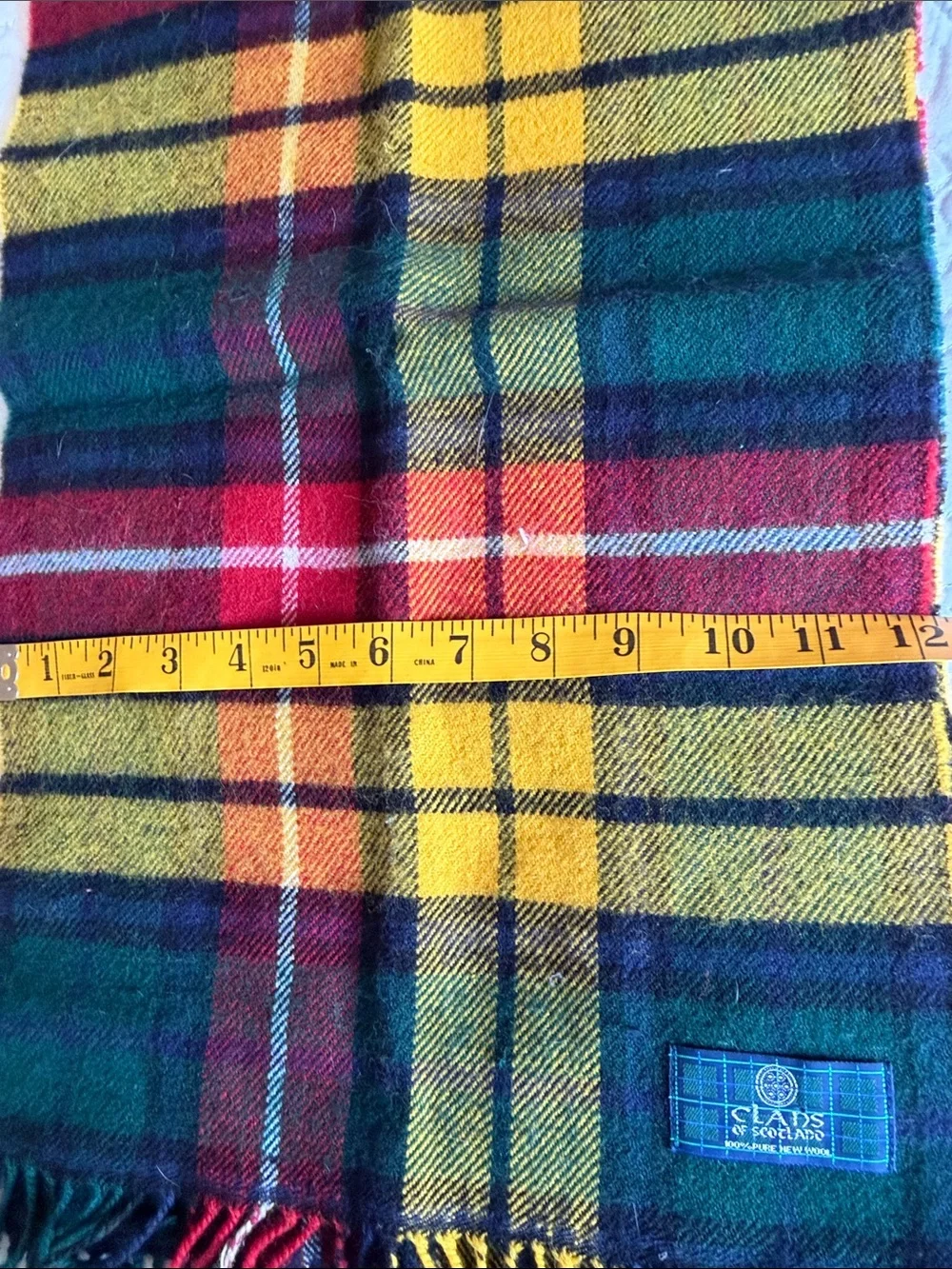 Clans of Scotland classic Tartan Wool Scarf in Green, Yellow & Red -